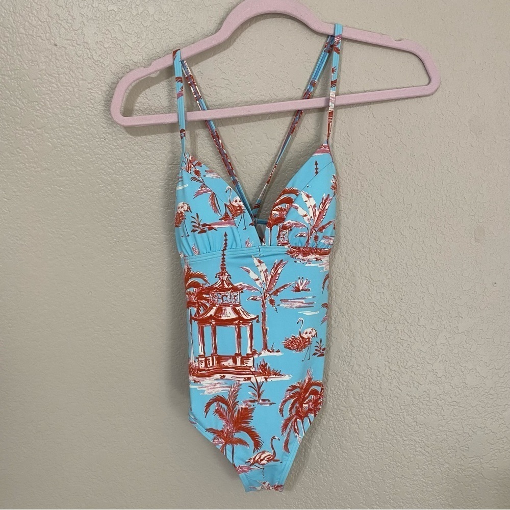 J. McLaughlin Aqua Coral Parisian Pergola One Piece Swim